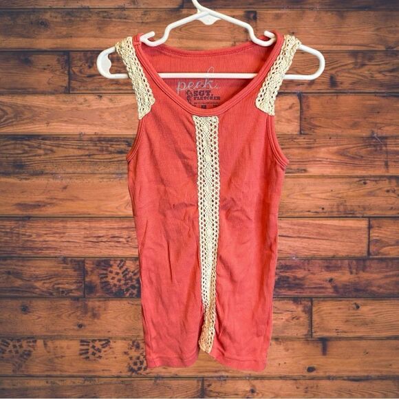 5 for $25🔥Peek Coral Ribbed Lace Knit Tank Top Girls Medium (6/7) - Picture 1 of 4